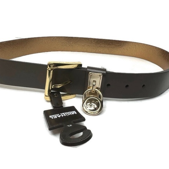 Michael Kors MK Mahogany Brown Leather and Gold XL Belt - Picture 3 of 6